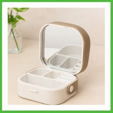 Bezos Aynalı Makyaj ve Takı Organizer Çanta 9X9X3.7 cm - 4 Bölmeli Arz