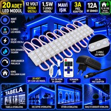 Powerr Led Aydınlatma 20 Adet 12V 1,5W 3 Lensli Mavi Mini LED Modül 3A Priz Adaptör 12A Tek Renk Rf Dimmer Set