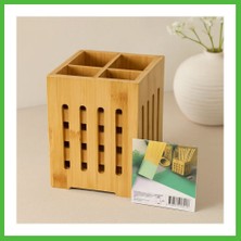 Bezos Ahşap Bambu 4 Bölmeli Kaşıklık Organizer (11X11 Cm, Pencereli) Arz