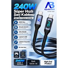 ApolloBell 240W Yüksek Hızlı Ekranlı Şarj Kablosu Siyah 150 cm/5 ft CCH01-007