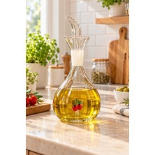Leylart Kirazlı 900 ml Borosilikat Tombul Çizgili Cam Yağdanlık – Damlatmaz Yağlık / Sirkelik (1 Adet)