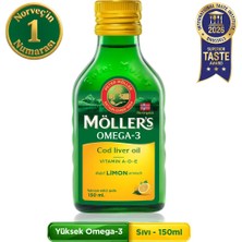 Möller's Omega 3 Limonlu 150 ml; saf morina balığı yağı,IFOS Onaylı, DHA, EPA, A D E vitamini. Çocuklar ve yetişkinler için doğal omega-3 takviyesi.