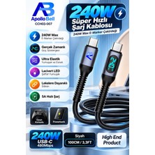 ApolloBell 240W Yüksek Hızlı Ekranlı Şarj Kablosu Siyah 100 cm/3.3 ft CCH03-007