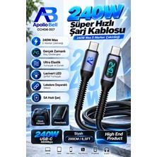 ApolloBell 240W Yüksek Hızlı Ekranlı Şarj Kablosu Siyah 00 cm/6.5 ft CCH04-007