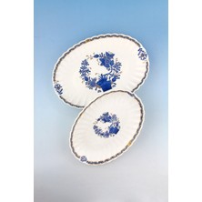 Bursa Porselen Dekor Flowers Blue 2li Büyük Boy Porselen Kayık Tabak