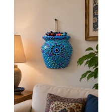 Yedirenk Hediyelik Eşya Polyester Çini Desenli Saksı Duvar Bahçe Balkon Dekorasyon Süsü
