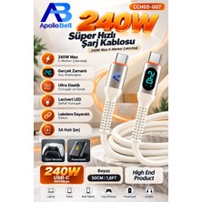 ApolloBell 240W Yüksek Hızlı Ekranlı Şarj Kablosu Beyaz 50 cm/1.6 ft CCH05-007