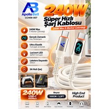 ApolloBell 240W Yüksek Hızlı Ekranlı Şarj Kablosu Beyaz 100 cm/3.3 ft CCH06-007