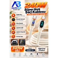 ApolloBell 240W Yüksek Hızlı Ekranlı Şarj Kablosu Beyaz 150 cm/5 ft CCH07-007