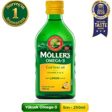 Möller's Omega 3 Limonlu 250 ml; saf morina balığı yağı, IFOS Onaylı, DHA, EPA, A D E vitamini. Çocuklar ve yetişkinler için doğal omega-3 takviyesi.