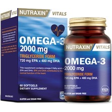 Nutraxin Omega 3 Balık Yağı 2000 Mg 60 Yumuşak Kapsül EPA ve DHA İçeren Besin Takviyesi