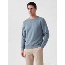 LC Waikiki Lcwaıkıkı Classic Indigo Bisiklet Yaka Baskılı Erkek Kalın Sweatshirt