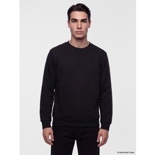 LC Waikiki Lcwaıkıkı Classic Siyah Bisiklet Yaka Baskılı Erkek Kalın Sweatshirt