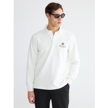 LC Waikiki Lcwaıkıkı Classic Beyaz Polo Yaka Baskılı Erkek Sweatshirt
