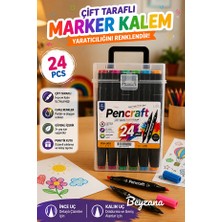 Pencraft Şeffaf Kutulu 24’lü Çift Taraflı Marker Kalem Seti Kutulu Keçeli Kalem Seti Profesyonel Marker Boya
