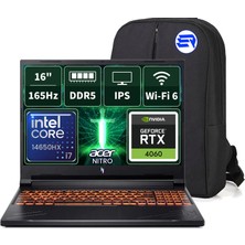 Acer Nitro V16 ANV16-71-751Z NH.QTMEY.001EP6 I7-14650HX 24GBRAM 2tbssd RTX4060 16 Wuxga 165Hz Windows 11 Pro + Elektropasaj Çanta