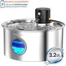 Haustier W2 Otomatik Kablosuz Kedi Su Pınarı 3.2lt Paslanmaz Çelik Ultra Sessiz Sensörlü Bataryalı