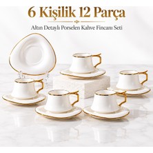 Valkyrie Asalet Serisi 6 Kişilik 12 Parça Kahve Fincanı Takımı Gold Detaylı Porselen Fincan Seti