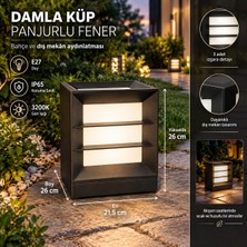 Sakin Enerji Kare Izgaralı-Panjurlu Küp Dekoratif Bahçe Aydınlatma Armatürü