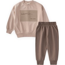 Cigit Aplikeli Mevsimlik Sweatshirt Takım 1-7 Yaş Bej