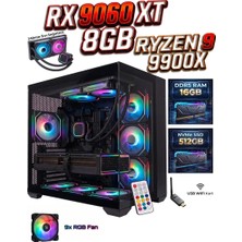 Comloji Ga-Deluxe Rx 9060 XT 8gb + Ryzen 9 9900X + 16GB Ddr5 Ram 512GB M.2 Nvme SSD + Sıvı Soğutmalı Hazır Sistem Oyun Bilgisayarı