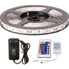 Amber LED 5 m RGB Şerit LED 12 V 24 Tuşlu Kumandalı Esnek Tasarım 5050 3 Çipli Aydınlatma