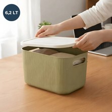 Homing Soft 6.2lt Kapaklı Çok Amaçlı Organizer Kutu Yeşil Ekru Renk ve Kullanışlı Tasarım