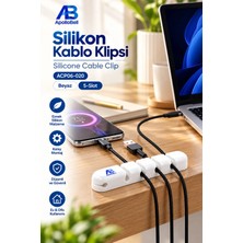ApolloBell 5 Yuvalı Silikon Kablo Klipsi – Şarj Kablosu Tutucu, Kablo Düzenleyici, Masaüstü Kablo Organizer, Kablo Sabitleyici Beyaz ACP06-020