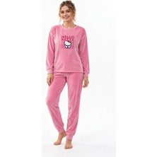 Cotonhause Kadın Uzun Kol Kadife Kumaş Hello Kitty Pembe Pijama Takımı C2T0N19