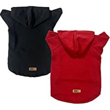 Şanal Kapişonlu Polar Sweatshirt Köpek ve Kedi Kıyafeti & Elbisesi - Kırmızı & Siyah 2'li Fırsat Paketi S Beden