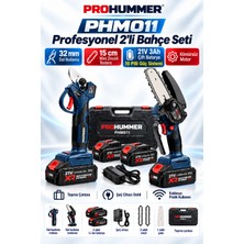 Prohummer PHM011 Profesyonel Akülü Kömürsüz Motor 2li Bahçe Seti - 32MM Dal Budama Makası, 15CM Dal Budama Testeresi 21V 3AH Çift Batarya