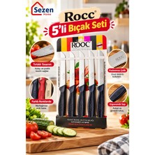 Sezen Home ROOC 5'li Tırtıklı Mutfak Bıçağı Seti – Paslanmaz Çelik Meyve Sebze Bıçağı, Ergonomik Saplı Keskin Bıçak