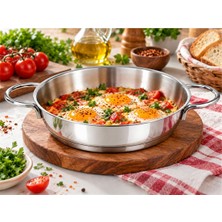 Oms Collection - Paslanmaz Çelik Indüksiyon Taban Sahan Tava 20X4,3 cm - 1,3 Litre ( 2102 )