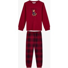 Penti Unisex Çocuk Bordo Teddy Crew Fam Uzun Kollu Pijama Takımı