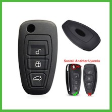 Bezos Ford Focus Mondeo Fiesta Kuga Katlanır Anahtar Uyumlu Silikon Oto Anahtar Kumanda Kabı Kılıf Siyah Arz