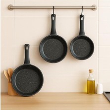 Tr Dilimli Granit Döküm Tava Seti 3'lü, 20 cm - 24 cm - 28 Cm, Siyah