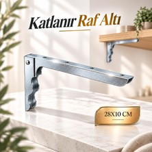 Nzb (1 Adet) Katlanır Raf Altı Destek Aparatı 28X10 cm Çinko Metal Duvara Monte Masa Konsol Ayağı Raf Tutucu