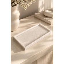 Marbello Gerçek Mermer Sunum Tepsisi 17X32 cm Krem Bej Dikdörtgen Dekoratif Tepsi
