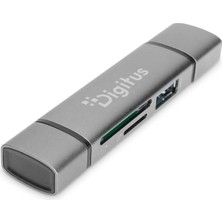 Tr Hub ile Dual Card Reader - Usb-A & Usb-C - Sd & Micro-Sd Kart Okuyucu - USB 3.0 Hub 1 Port - Gri