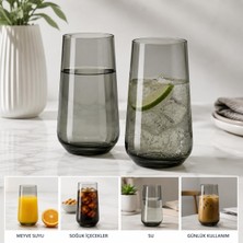 Str Store Kristal Ince Renk Detaylı Füme Cam Bardak 2’li Set – Modern Tasarım, Şık ve Zarif Günlük Kullanım Bardakları, Su ve Soğuk Içecek Meşrubat ve Sunum Kokteyl Bardağı Büyük Hacim