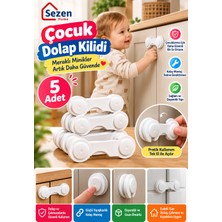 Sezen Home 5’li Yapışkanlı Çocuk Dolap ve Çekmece Kilidi Beyaz Bebek Emniyet Kilidi