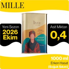 Livvy MILLE Soğuk Sıkım Erken Hasat Natürel Sızma Zeytinyağı 1000 ml Özel Tasarım Teneke (2026 / 2027 Yeni Hasat) (Asit Miktarı 0.4)