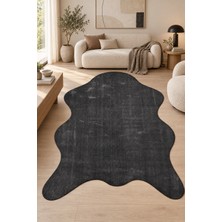 Roven Peluş Post Şeklinde Antrasit Halı Salon Antre Oturma Odası Yumuşak Kaymaz Taban Yıkanabilir Mo
