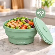 Le Murano Mori 600 ml Hava Sızdırmaz Kapaklı Yuvarlak Katlanabilir Silikon Saklama Kabı ve Kase, %100 Platin Silikon, Bpa Içermez, Mikrodalga, Fırın ve Dondurucu Uyumlu – LM0013/20