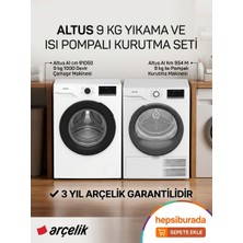 Altus 9 kg Çamaşır Makinesi + 9 kg Isı Pompalı Kurutma Makinesi Seti (3 Yıl Arçelik Garantili)