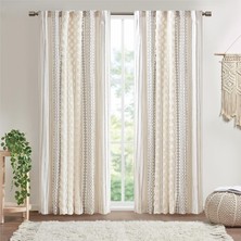 Str Store IMANI%100 Pamuk Tek Panel Perde Püsküllü Şönil Çizgili Geometrik Baskı Yüzyıl Ortası Görünümlü Çubuk Cep Üstü Oturma Odası Için, Yatak Odası Için Gizlilik Pencere Uygulaması, 127 cm x 213 cm