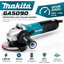 Makita GA5090 1900W 125 mm Devir Ayarlı Profesyonel Avuç Taşlama Makinesi Sjs Iı Titreşim Önleme Sistemli