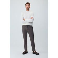 Morven  Erkek Kahve Örme Trend Çizgili Slim Fit Pantolon