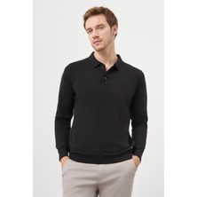 Morven  Erkek Siyah Basic Polo Yaka Dynamic Fit Rahat Kesim Triko