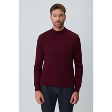 Morven  Erkek Koyu Bordo Basic Yarım Balıkçı Yaka Dinamik Fit Triko